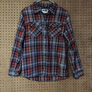 Salty Crew Button Down Shirt Plaid Womens Small Navy Blue Orange Red White